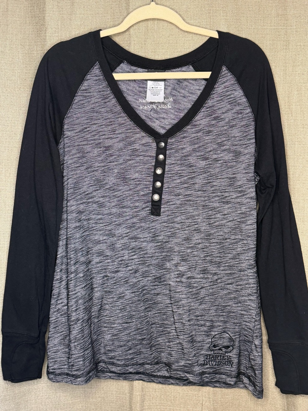 Harley-Davidson Skull Henley Raglan Top